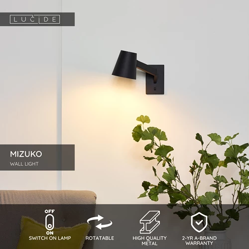 Lucide MIZUKO - Wall light - 1xE14 - Black - USP